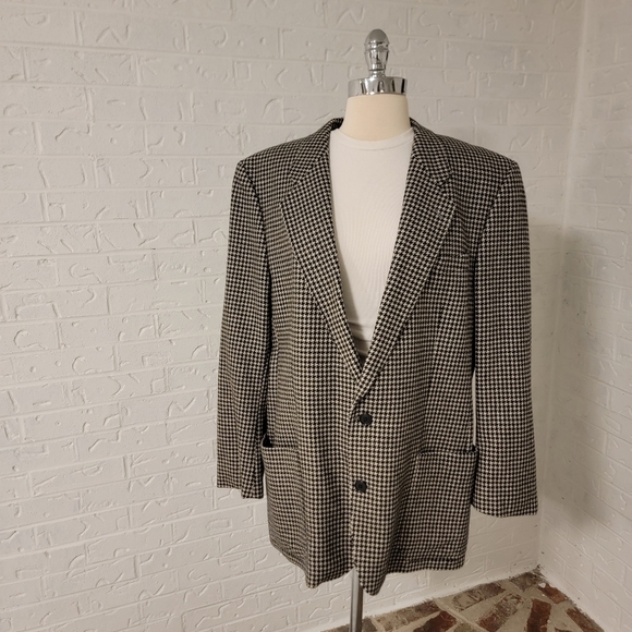 vintage wool houndstooth black white oversized blazer jacket mod chic work - Picture 1 of 4